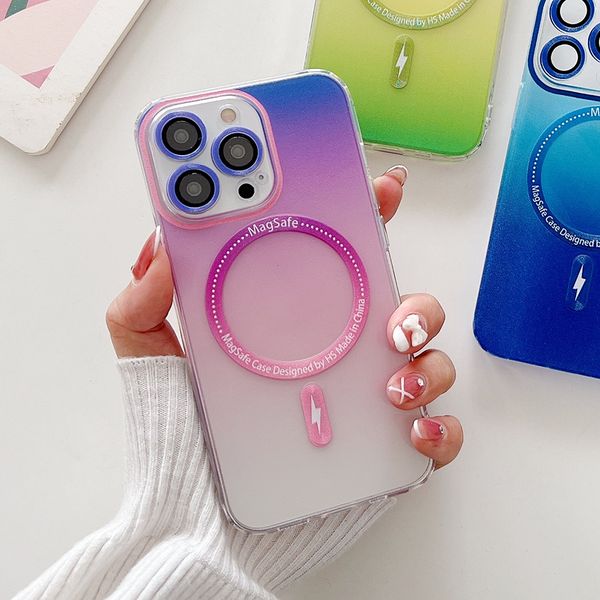 

luxury magsafe wireless charge clear phone case for iphone 14 13 12 11 pro max plus soft magnetic bumper gradient color cover