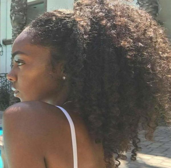 

afro kinky curly human hair ponytail extensions 100160g drawstring human hair clip in ponytail malaysian remy hair 1b colot7879692, Black