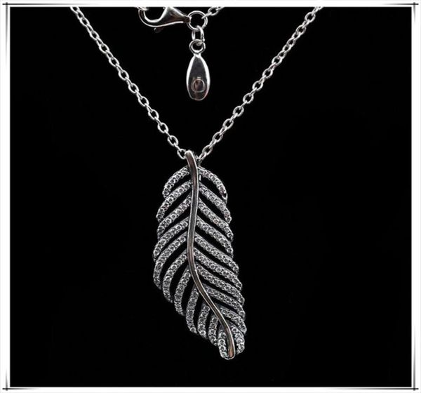 

glitter feather necklace 925 sterling silver for pandora jewelry fashion elegant ladies necklace with original box 276236218