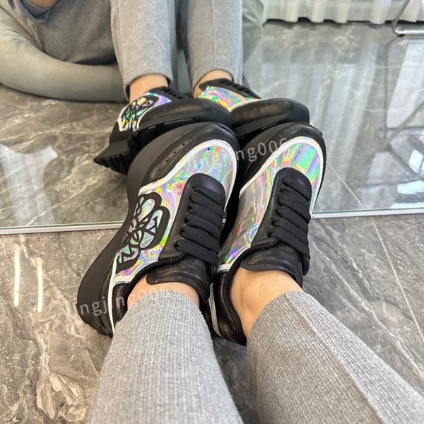 

brand women casual shoes leather lace-up sneaker fashion lady flat running trainers letters gym sneakers2023, Black