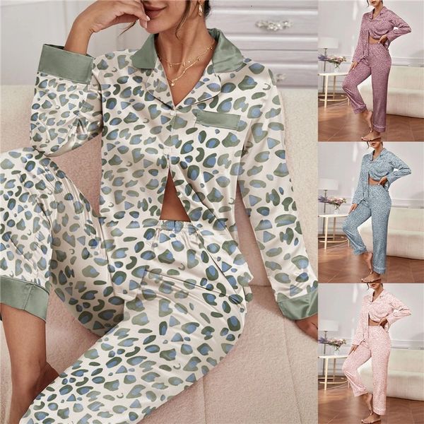 

women's sleepwear silk pajamas set women's summer long sleeve trousers two-piece set home clothes ladies thin casual homewear suit, Black;red