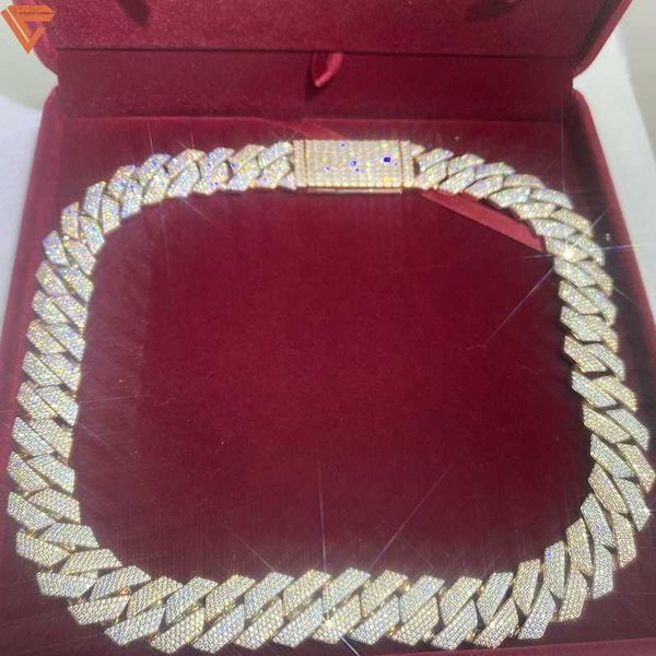 

custom hip hop luxury necklace handmade 15mm18mm width 22 inches 3tone 4 tone vvs d moissanite diamond cuban link chain, Silver