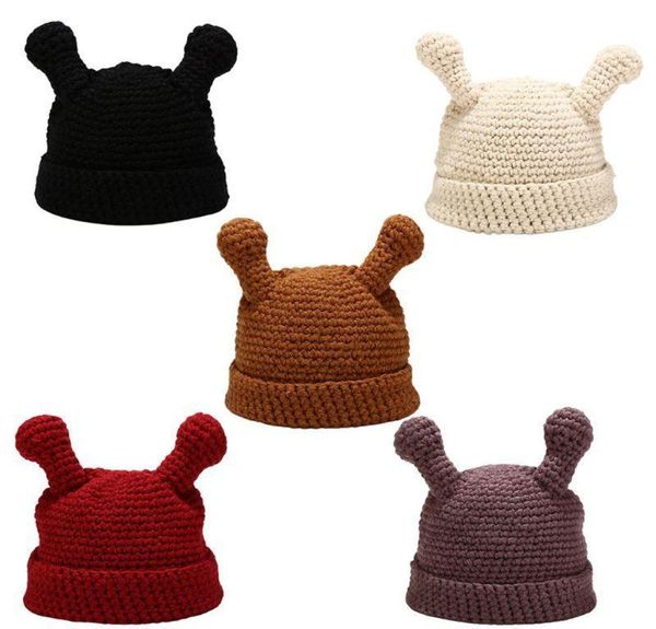 

women winter crochet knitted beanie hat solid color cute cartoon tentacle antenna harajuku student cuffed skull cap6913570, Blue;gray