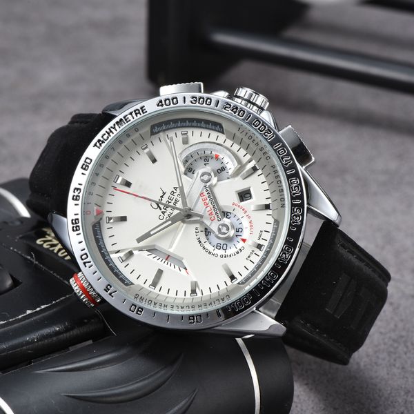 

full dial working automatic date men's watch luxury fashion men's full steel band leather strap quartz movement hour clock, Slivery;brown