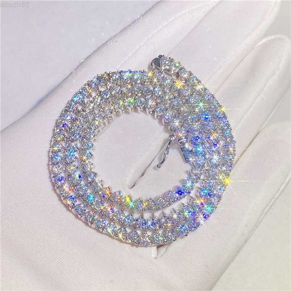

925 sterling silver 3mm 18in 3 prongs moissanite hip hop jewelry 3mm 18in 3 prong vvs diamond tennis chain necklaces