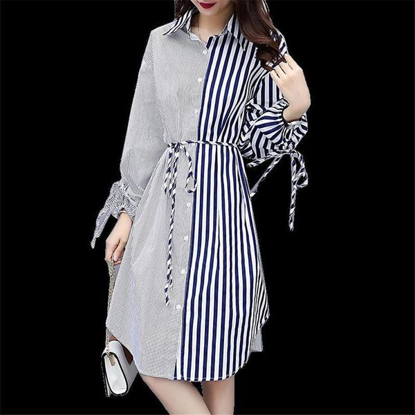 

casual dresses women blue stripedlong sleeve button down front asymmetrical hemline office ladies workwear casual ol shirt dress 230515, Black;gray