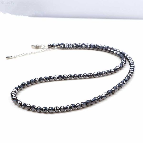 

natural energy stone bead necklace terahertz european and american hip hop girl cut vintage art trend male punk jewelry, Silver