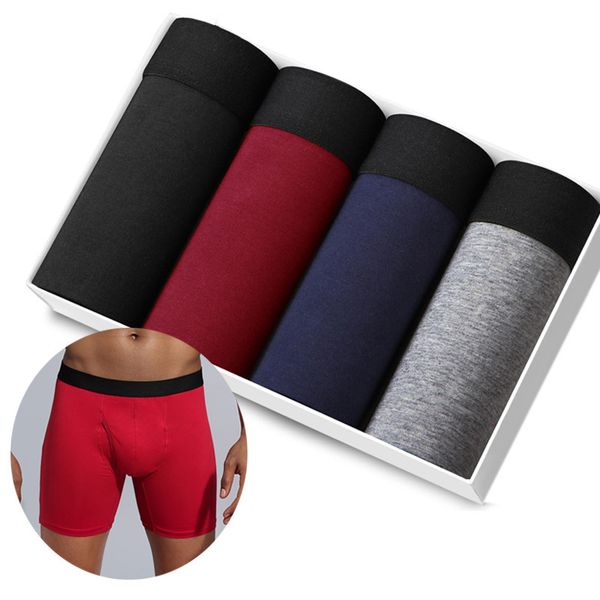 

underpants boxer mens underwear long cotton man boxers breathable solid flexible shorts boxershort pure color male underpants 4pcs pack 2305, Black;white