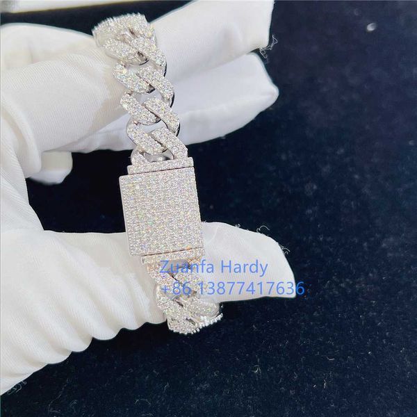 

pass diamond tester hip hop jewelry men moissnaite diamond iced 925 gold plated bangle cuban link chain bracelet, Silver