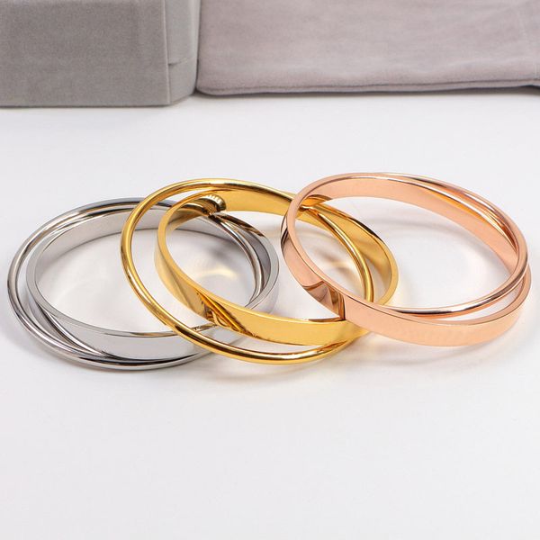 

luxury fashion brand double ring bracelets bangle small double ring titanium steel 18k rose gold women love couple bracelet, Black