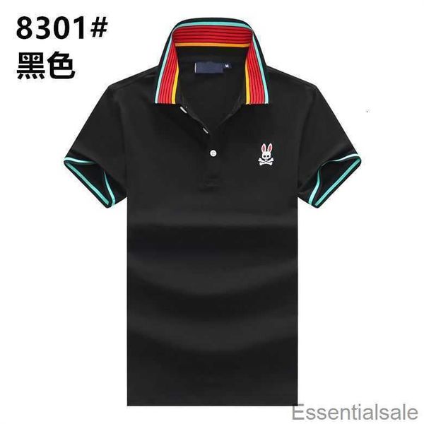 

summer new style psycho bunny men's polo shirt short sleeved t-shirt lapel casual skull rabbit half sleeve handsome with collar qyvq, White;black