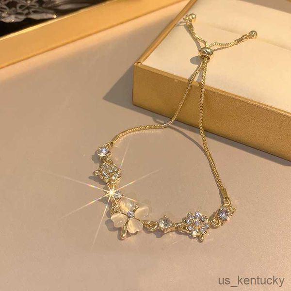 

charm bracelets fashion delicate four leaf grass gold color bracelets for women new korean adjustable wedding jewelry party gifts, Golden;silver