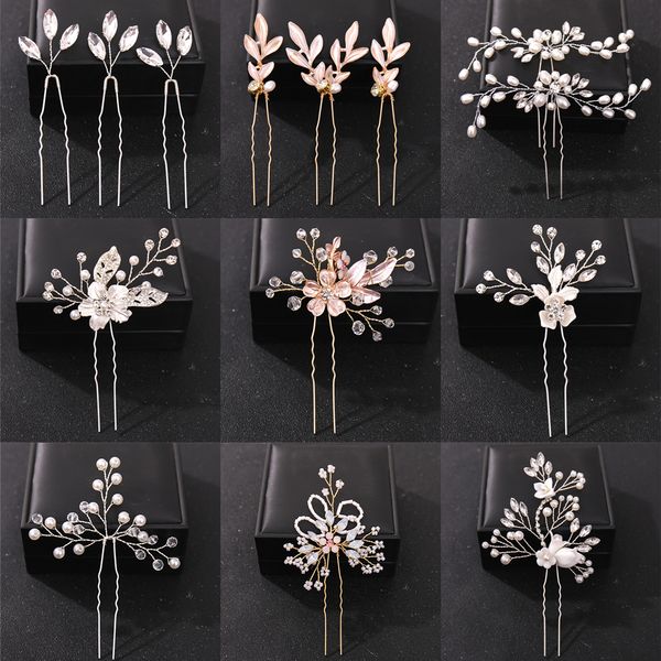 

fc-0011-a european and american flower hairpin bridal headwear hair accessories cross border popular simple horse eye rhinestone u-shaped ha, Silver