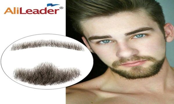 

alileader lace fake mustache short invisible lace fake beard for men soft fake beard mustable by real hair 2202169055590, Black;brown