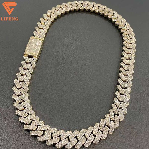 

15mm silver hip hop jewelry miami style men cuban necklace iced out moissanite cuban link chain