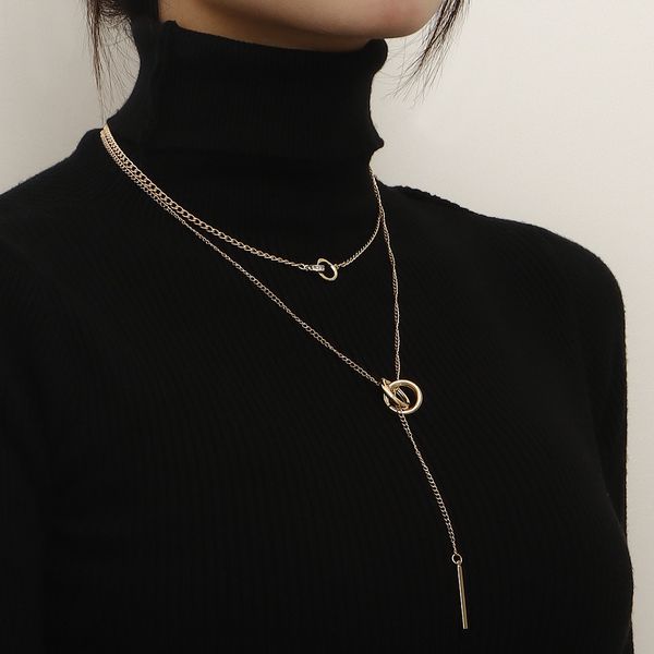 

cool double collar chain tassel long rod pendant necklace luxury designer ins creative collarbone chain necklace necklace woman chain neckla, Silver