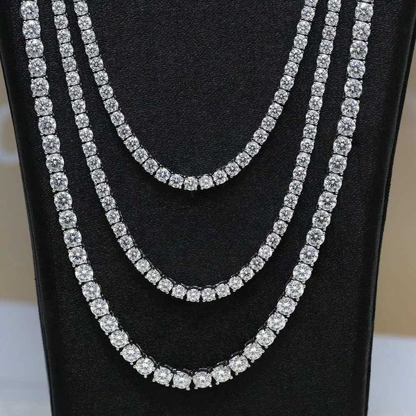 

hip hop moissanite tennis chain necklace sterling silver925 2mm 3mm 4mm 5mm round moissanite diamond link chain, Silver