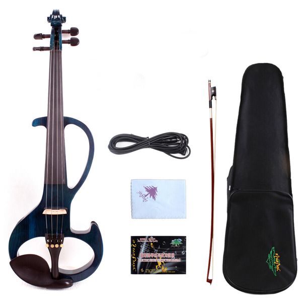 

yinfente blue electric silent violin 4/4 wooden sweet tone case #ev6