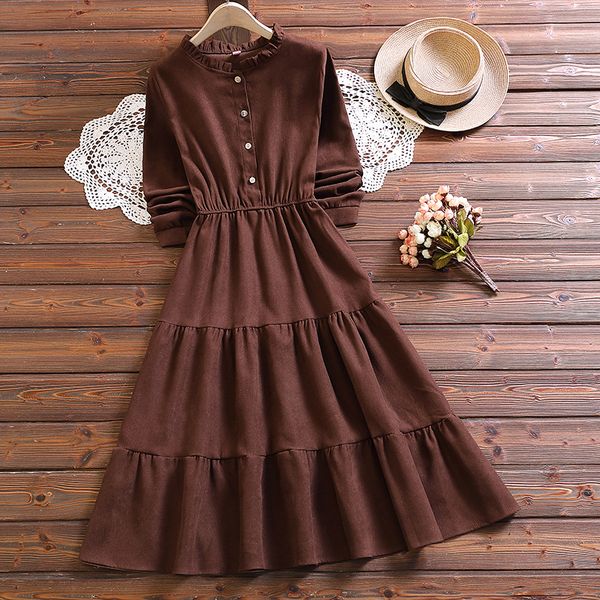 

casual dresses mori girl cute kawaii sweet dress autumn fashion long sleeve corduroy women vintage vestidos 230515, Black;gray