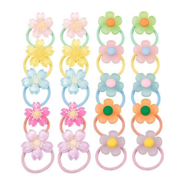 

16156 sweet baby girls hair rope resin flower kids hair ring high elastic hairband children girl hairs rings, Slivery;white