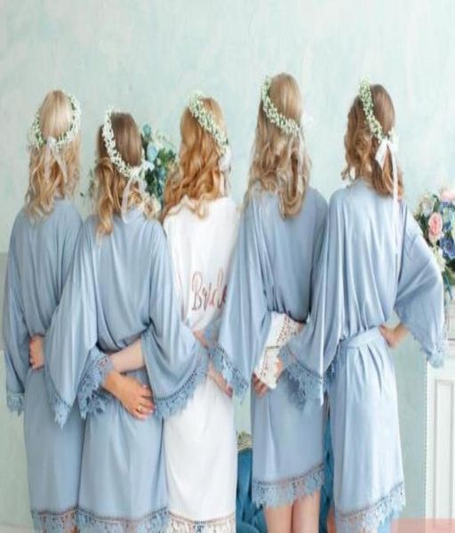 

2020 wedding party sleepwear imitation silk pajamas pure color bathrobes cardigan rituals bride bridesmaid robe bathrobe7097964, White