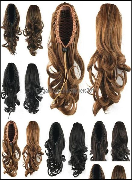 

ponytails hair extensions products 14 inches dstring synthetic ponytail big curly simation human extension bundles 4 colors sp099n6214317, Black