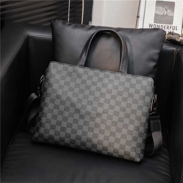 

chao brand shoulder bag korean plaid leather computer bag simple messenger bag briefcase men's leisure business handbag 230515