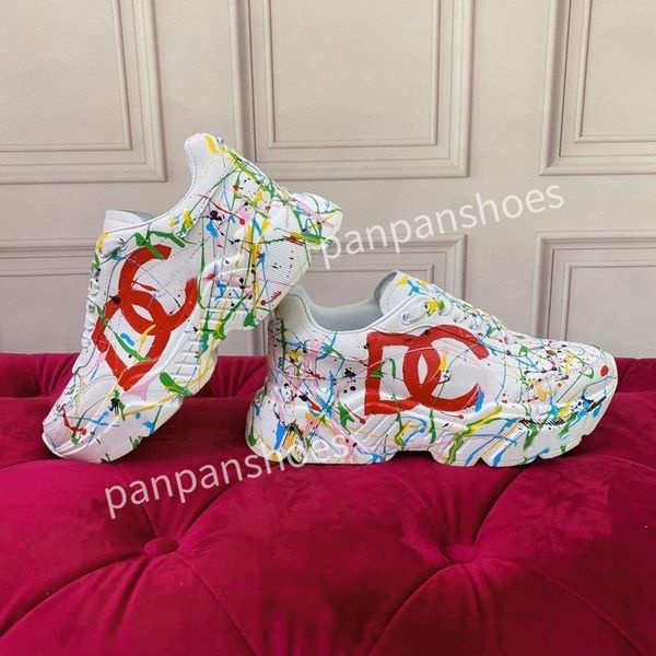 

new brand womens designer leather lace-up sneakers fashion lady flat running letters shoes platform sneaker, Black