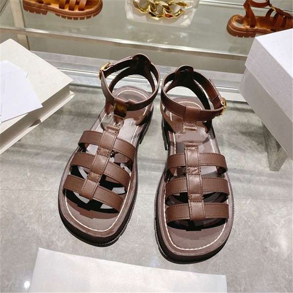 

fashion women's sandals 2023 celinity luxury brand summer popular leather high heel sandals leisure holiday flats 01-03, Black