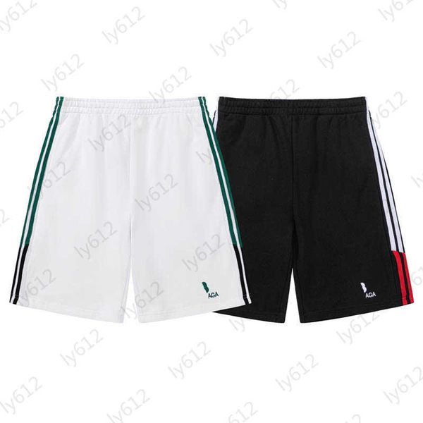 

designer shorts classic fashion brand embroidered letter logo printed decoration red ribbon splicing design elastic waist drawstring shorts, White;black