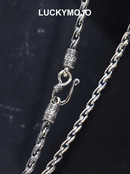 

s925 sterling silver necklace men's fashion fried dough twists chain coarse personality collar chain long plain chain simple premium ac