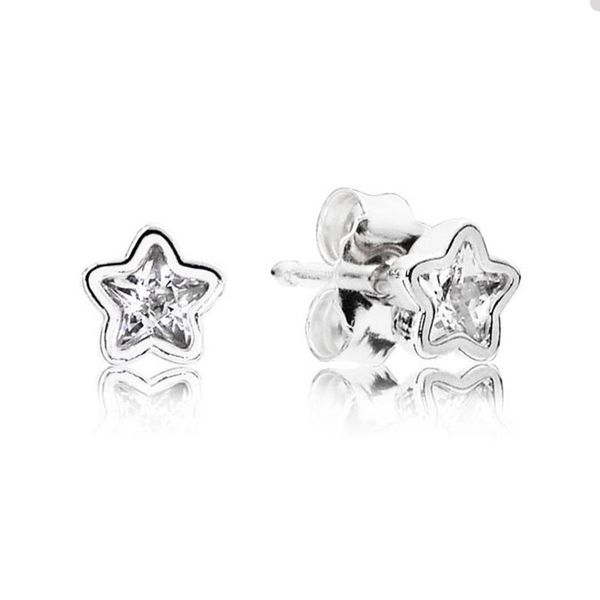 

crystal diamond star stud earrings for pandora jewelry authentic sterling silver party earring set for women grils sisters gift designer ear, Golden;silver