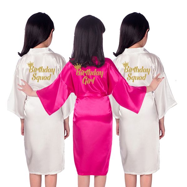 

family matching outfits birthdaygirl robes spa party kids satin children flower girl gift sleepover kimono gold writing birthday squad 23051, Blue