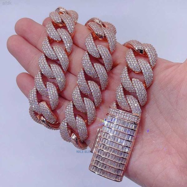 

ready to ship iced out hip hop lab diamond rose gold plated sterling silver 20mm vvs moissanite cuban chain