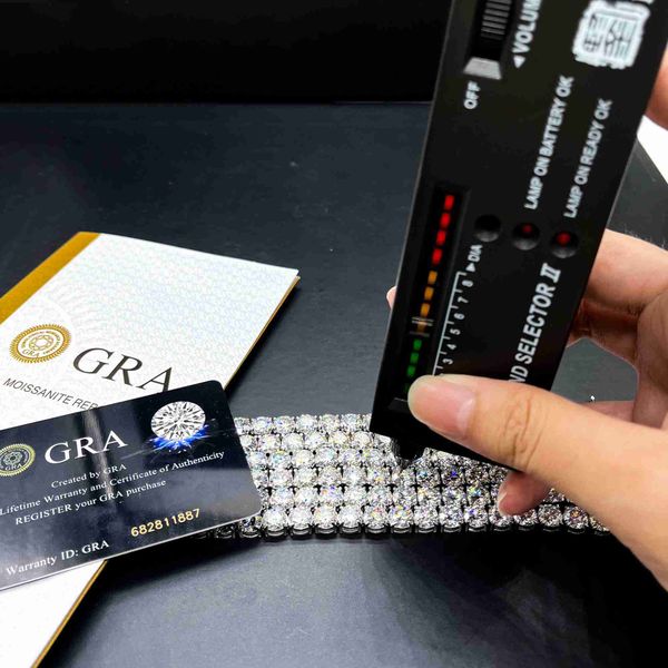 

hip hop jewelry 6.5mm iced out 925 sterling silver vvs moissanite diamond cluster tennis chain necklace