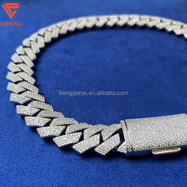 

lifeng jewelry vvs moissanite 18mm cuban chain vvs moissanite cuban chain hip hop necklace iced out diamond cuban chain, Silver