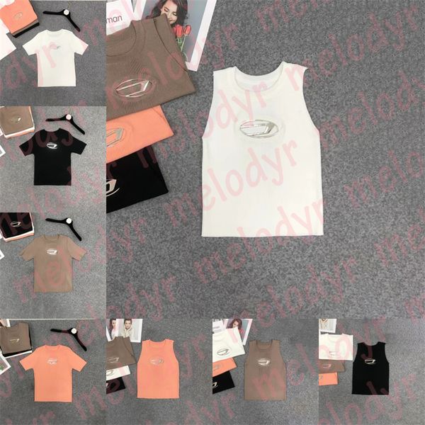 

tight t shirts metal letter hollow tanks summer womens knitted vest crop, White