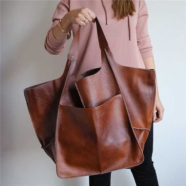 

large handbags luxury capacity tote women casual designer aged metal look soft pu leather shoulder bag retro big shopper purses