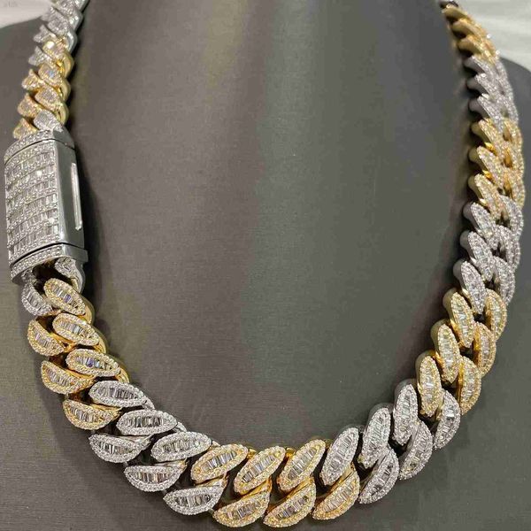 

hip hop rapper jewelry 925 sterling silver 20mm twotone baguette moissanite miami iced out cuban link chain necklace