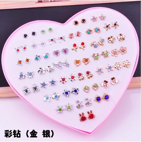 

wholesale inlaid rhinestone earrings shiny multiple color and style combinations stud resin material for allergy prevention women earrings s, Golden;silver