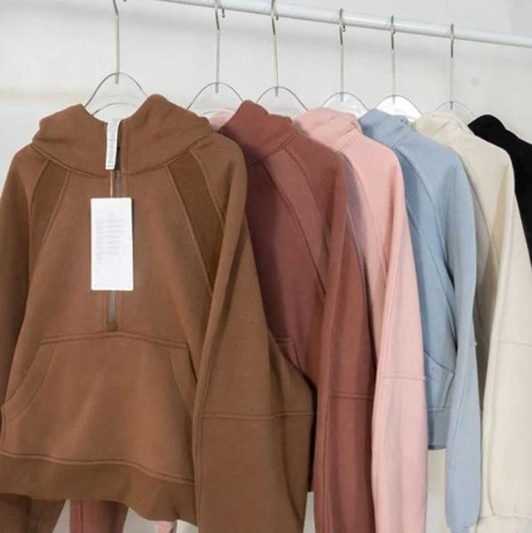 

womens hoodies lululemens sweatshirts designer scuba half zip long sleeve hooded pullover yoga sportwear gym sports lulu loose women high fa, Black