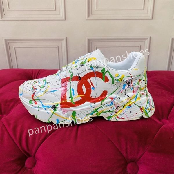 

new brand womens designer leather lace-up sneakers fashion lady flat running letters shoes platform sneaker2023, Black
