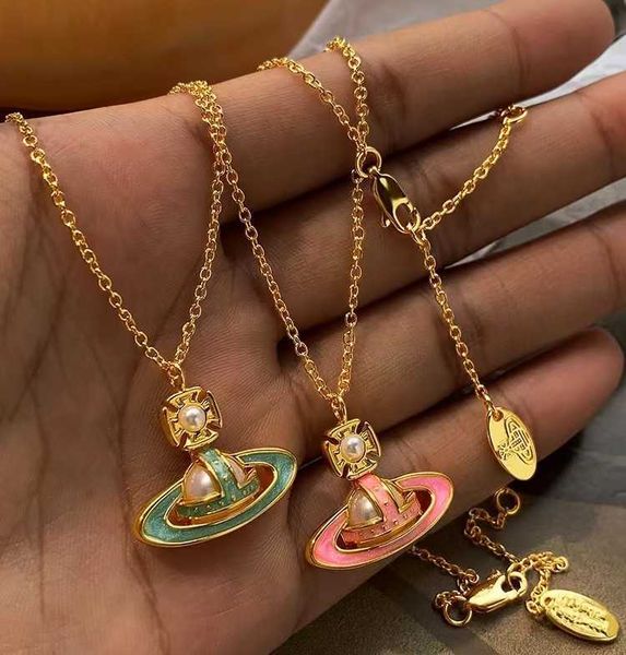 

empress dowager vivian enamel glaze hollow out saturn pearl female fashion brand collar necklace, Silver