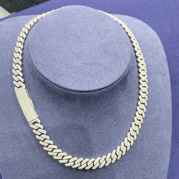 

luxury hip hop jewelry 18k gold plated moissanite prong moissanite diamond iced out miami cuban link chain necklace for men, Silver