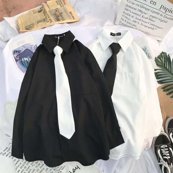 

shirts new autumn women school shirts fashion jk preppy style spring japan long sleeve girls black shirt harajuku button up ladies, White