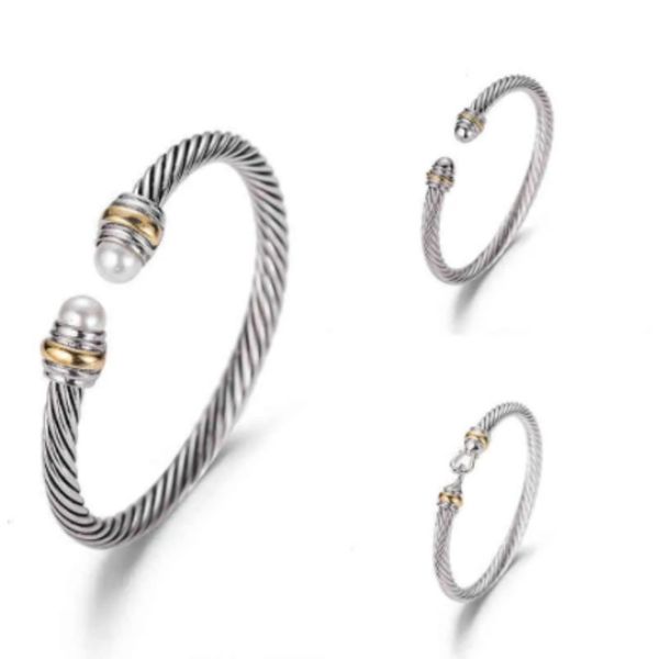 

sterling silver luxury designer twisted pearl head women fashion versatile twist bracelets jewelry platinum plated wedding gifts 5mm, Golden;silver