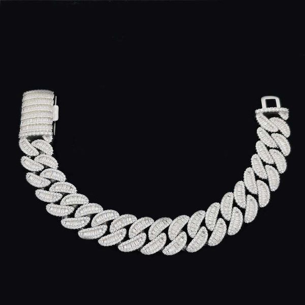 

fully iced out jewelry 925 sterling silver gold plated vvs moissanite 15mm baguette cuban link chain icy cuban chain necklace