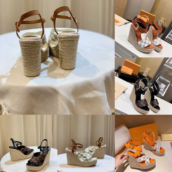 

designer sandals starboard wedge sandal women high heel espadrilles natural straw sandal famous sandals calf leather lady slides outdoor sho, Black
