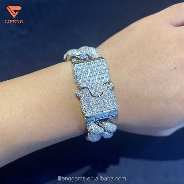 

15mm 3 rows of moissanite wax setting 925 sliver mens women iced out miami bling diamond hip hop jewelry cuban link bracelet, Silver