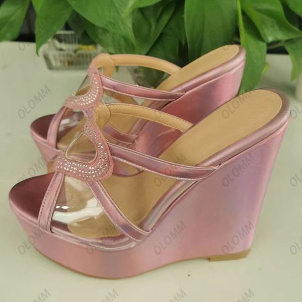 

olomm handmade women platform slingback sandals crystal wedges heels peep toe beautiful pink cosplay shoes us plus size 5-20, Black